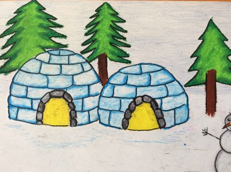 Simple Scenery Drawing For Kids, Igloo Drawing, Basic Drawing For Kids, Drawing Pictures For Kids, Scenery Drawing For Kids, Easy Scenery Drawing, Toddler Drawing, Hand Art Kids