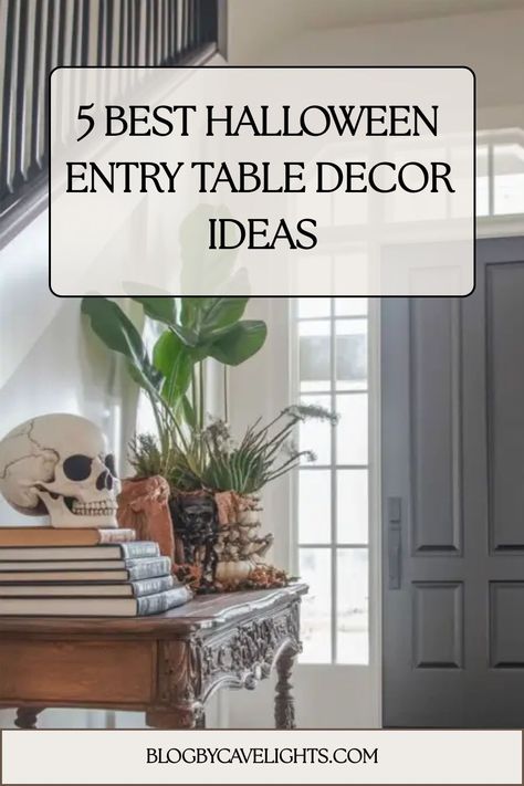 🖤 Looking for spooky yet stylish Halloween entryway inspirations? Explore our top 5 chic entryway table decor ideas that are perfect for your Halloween decor aesthetic. Don’t wait—click to get inspired! Halloween Entry Table Decor, Entryway Inspirations, Halloween Decor Aesthetic, Halloween Entry Table, Haunted Book, Entry Table Decor Ideas, Chic Entryway, Halloween Entryway, Entryway Table Decor Ideas