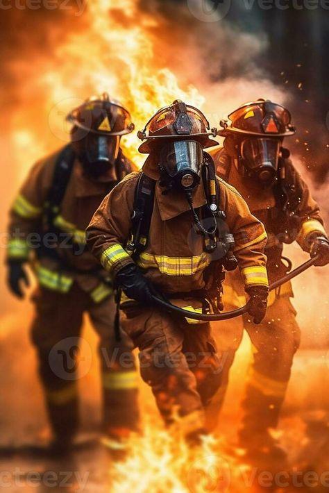 firefighters in full gear are walking through a fire with a hose. generative ai. Fire Paintings, Firefighter Emt, Job 3, Safety Posters, Fire Painting, Fire Brigade, Future Jobs, Vector Sketch, Fire Fighter