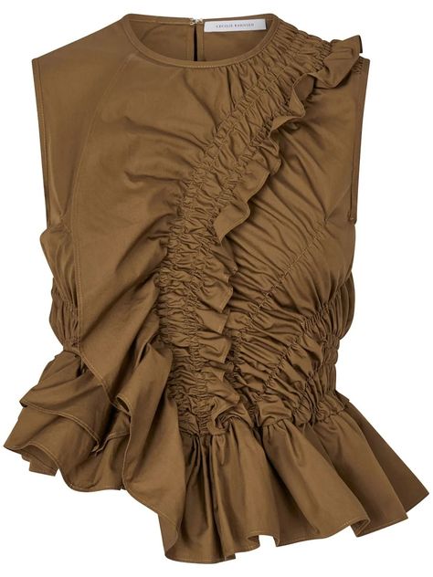 Shop Cecilie Bahnsen Geo ruffled top Brown Runway, 2025 Trends, Fresh Fashion, Cecilie Bahnsen, Asymmetrical Blouse, Ruffled Top, City Dress, Exclusive Fashion, Women Trends