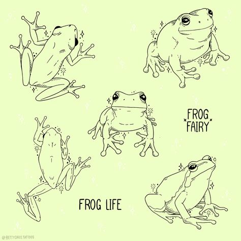 Frog Poses Drawing, Frog Tattoo Flash Sheet, Cute Frog Tattoo Small Simple, Flash Tattoo Nature, Whites Tree Frog Tattoo, Frog Tattoo Linework, Frog Tattoo Ideas Simple, Lil Frog Tattoo, Tattoo Frog Cute