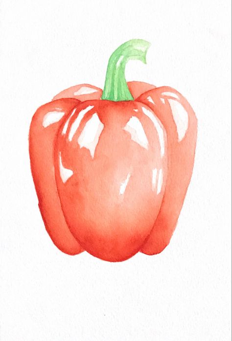 Bell Pepper Watercolor, Vegetable Watercolor Paintings, Vegetable Painting Ideas, Watercolor Cookbook, Watercolour Vegetables, Pepper Watercolor, Watercolor Veggies, Ladder Garden, Vegetables Watercolor