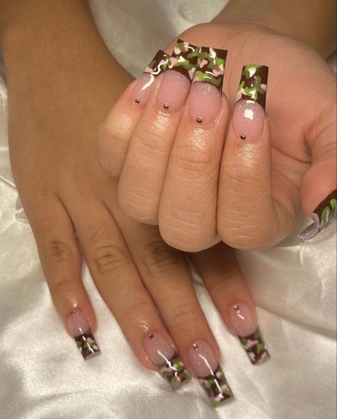 Cute Camo Nails, Camo Print Nails, Camo French Tip Nails, Pink Camo Nails, Camo Nail Designs, Camouflage Nails, Camo Nails, Evil Eye Nails, Zebra Nails