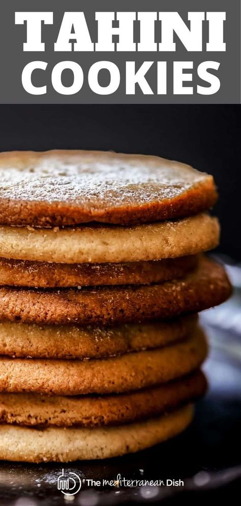 Hands-down the BEST tahini cookies! Nutty, slightly sweet, and perfectly satisfying with the perfect crumbly texture. Perfect to add to your Holiday Celebration this year! Make a batch for neighbors and coworkers for a treat they will love! #christmasbaking #holidaycelebrations #tahinicookies Mediterranean Deserts, Lebanese Dishes, Mediterranean Desserts, Healthy Biscuits, Cooking Desserts, Recipes Greek, Tahini Cookies, Tahini Recipe, Lebanese Food