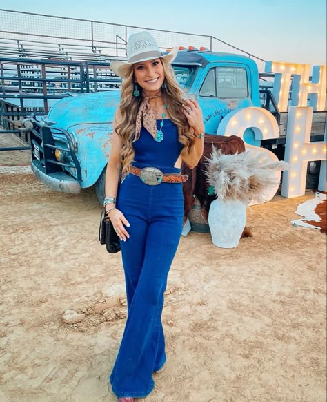 Cowgirl Jumpsuit Outfit, Western Denim Jumpsuit Outfit, Western Glam Outfit Party, Western Jumpsuit Outfit, Glam Outfits Party, Western Jumpsuit, Rodeo Queen Outfits, Western Glam Outfit, Western Ootd