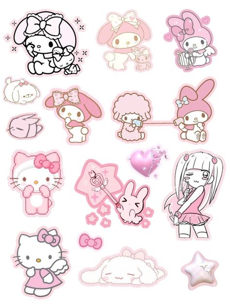 Pink Cute Stickers Printable, Cute Sticker Pack Printable, Hello Kitty Printables Stickers, My Little Pony Stickers Printable, Pink Journal Stickers Printable, Sticker Sheets Ideas, Coquette Printable Stickers, Small Stickers Printable, Coquette Stickers Printable Pink