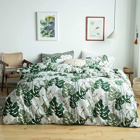 Tropical Duvet Cover, Patterned Duvet Cover, Tropical Bedding, Patterned Duvet, Duvet Cover King, Green Duvet Covers, Floral Duvet Cover, Green Bedding, Floral Duvet