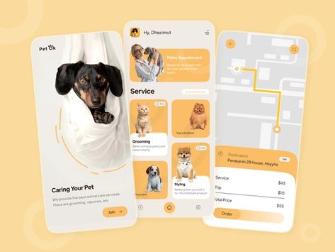 Pet App Design, Dog Apps, Mobile App Ui Design, Makeup App, Studio Marketing, Pet Tracker, Directory Design, Food Poster Design, Mobile App Ui