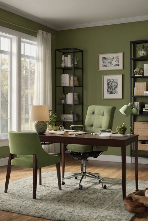 Discover the best color combinations for soft greens in 2024 with Pale Avocado (BM 2146-40). Dive into daily interior designer routines for creating subtle and elegant spaces. #Ad #homedecor #homedesign #trendgirlApartment #Painthome #interiorarchitecture Wall Colors Green Room Colors Bright Room office Colors Apartment Renovation Home office Remodeling Modern Paint Colors 2024 Home Office Wall Color Ideas, Green Office Space, Office Decor Green, Bright Office Space, Green Home Office, Paint Colors 2024, Green Room Colors, Indoor Paint Colors, Wfh Space