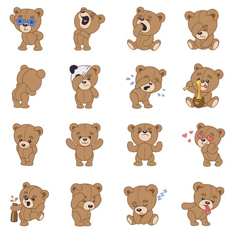 Teddy Bear stickers for IMO on Behance Bear Character Design, Messenger Icon, Teddy Bear Cartoon, Panda Artwork, Bear Character, Teddy Bear Design, Projets Cricut, Bear Clipart, Baby Posters