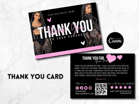 THANK YOU CARD, Business Card, Hair Thank You Card, Lash Thank You Card, Boutique Thank You Card, Design Only, Hair Thank You Card by richbabeco on Etsy Boutique Thank You Cards, Hair Business Cards Ideas, Thank You For Your Order, Hair Logos, Lash Ideas, Hair Business Cards, Graphic Design Tutorials Learning, Hair Logo, Wig Install