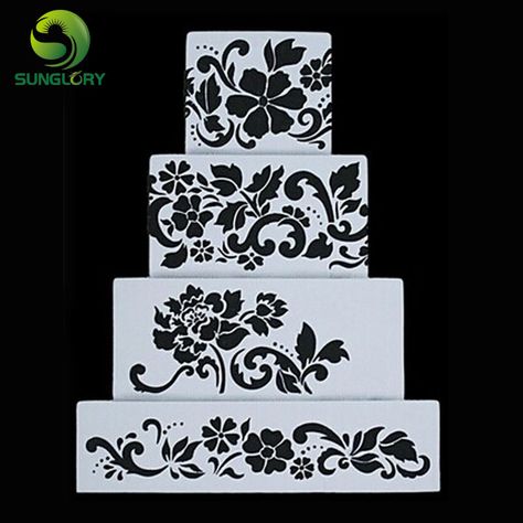 Ferramentas Bolo 4PCS Flowers Fondant Decorating Cake Stencil Kitchen Cupcake Decoration Template Mold Baking Tools For Cakes on Aliexpress.com | Alibaba Group Cupcake Template, Royal Icing Templates, Monogram Backgrounds, Music Cookies, Fleurs Diy, Cake Cookie, Cake Stencil, Flower Cookies, Floral Cake