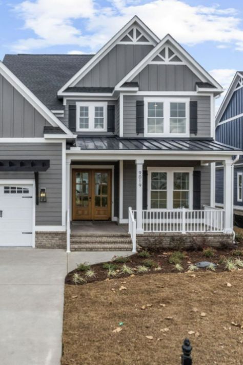 Certainteed Charcoal Gray Siding, 2 Story House Paint Exterior Colors, Dark Grey Siding White Trim, Gray Exterior House Colors, House Trim Exterior, Luxury Home Ideas, James Hardie Siding Colors, Gray Houses, Outdoor Siding