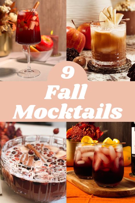 Non Alcoholic Drinks For Fall Parties, Non Sweet Mocktail, Low Calorie Mocktail Recipe Fall, Sangria Mocktail Recipe, Easy Mocktail Recipes Fall, Fun Fall Mocktail Recipe, Mocktail Recipe Thanksgiving, Healthy Mocktails Non Alcoholic Fall, Thanks Giving Mocktails