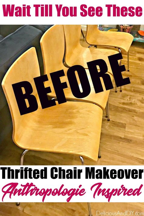 Metal Chair Makeover, Chair Makeover Diy, Wooden Chair Makeover, Spray Paint Chairs, Upcycled Dining Chairs, Anthropologie Chair, Anthropologie Hacks, Refurbish Ideas, Painted Wooden Chairs