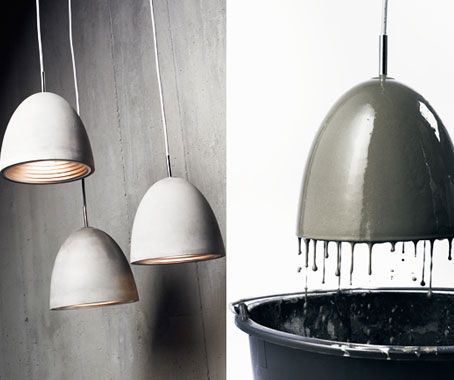 buy a cheap light, dip it in concrete, connect a colored cord and spray the inside with same color as cord... Diy Luminaire, Concrete Pendant, Diy Lampe, Concrete Diy Projects, Dekor Diy, Deco Luminaire, Concrete Crafts, Concrete Projects, Concrete Design