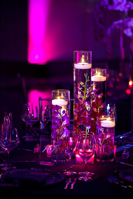 Diy Centerpiece, Lavender Floating Candle Centerpieces, Purple Candles Wedding, Purple Pearl String Strands For Floating Candles, Purple Floating Candles, Purple Stuff, Floating Candles With Purple Flowers, Purple Flower Candle Centerpieces, Purple Wedding Centerpieces