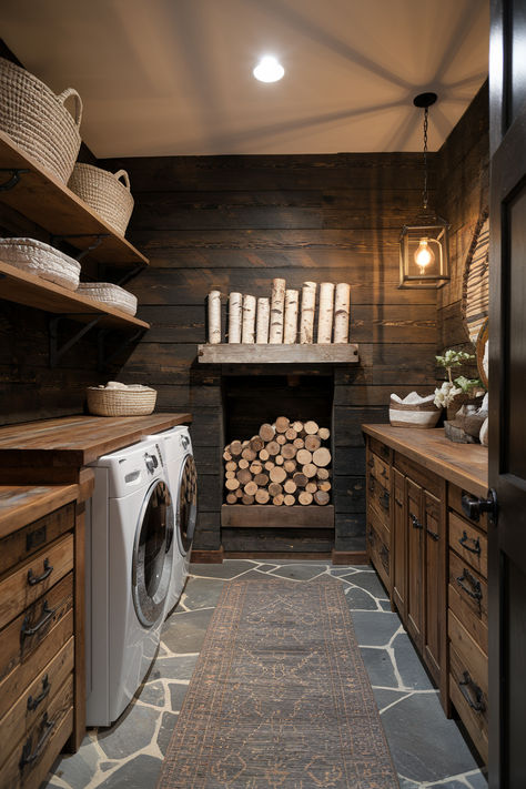 Functional and Beautiful Laundry Room Ideas Built In Storage Laundry Room, Mountain Laundry Room, Earthy Laundry Room Ideas, Mud Room Laundry Room Combo Dog Wash, Mushroom Laundry Room Combo, Barndominium Laundry Room, Laundry Room With Countertop, Washing Room Ideas, Laundry And Pantry Room Combo