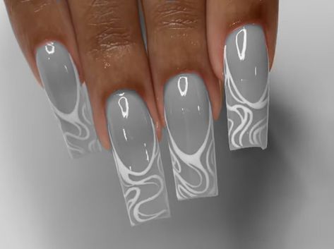 Grey Nails Square, Gray And White Nails, Gray Acrylic Nails, Grey And White Nails, Light Grey Nails, Grey Acrylic Nails, Grey Nails, Long Acrylic Nail Designs, Drip Nails