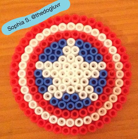 Perler Beads - Captain America's Shield by Sophia S. Perler Creations, Melty Bead Patterns, Art Perle, Hama Beads Design, Perler Crafts, Diy Perler Bead Crafts, Hama Beads Patterns, Diy Perler Beads, Melting Beads