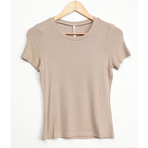 Ready For Comfort Tan Ribbed Short Sleeve Tee - Size Xs / Tts - Color: Tan - Nwt / Unworn / No Flaws - Very Stretchy Fabric Description: Your Staple Style Requires The Lulus Basics Ready For Comfort Tan Ribbed Short Sleeve Tee! Super Soft And Stretchy Ribbed Knit Shapes This Always Classic Tee That Has A Rounded Neckline, Short Sleeves, And A Fitted Bodice. This Basic Top Is Essential For Layering Or Keeping Things Casual Twist Front Crop Top, Tan T Shirt, Hot Pink Shorts, Beige Shirt, Satin Crop Top, Ribbed Shirt, Ribbed Shorts, Beige Top, Scoop Neck Tee