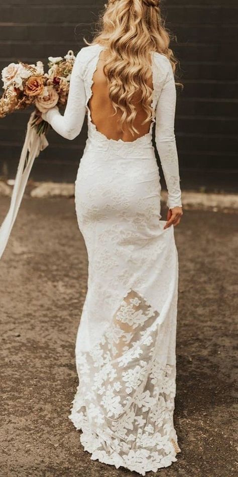 39 Boho Wedding Dresses Of Your Dream ❤  boho wedding dresses sheath with long sleeves lace open back wearyourlovexo #weddingforward #wedding #bride Wedding Dresses Sheath, Long Sleeve Mermaid Wedding Dress, Boho Wedding Dresses, Sleeved Wedding, Lace Wedding Dress With Sleeves, Mode Hippie, Open Back Wedding Dress, Back Wedding Dress, Lace Wedding Dress Vintage