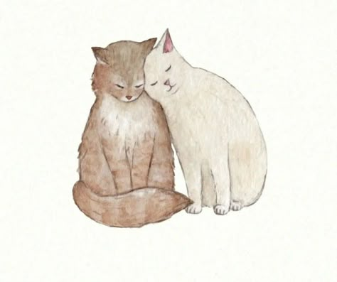 Animal Valentine Cards, Valentine Cats, Cuddly Cats, Cat Couple, Cute Animal Illustration, Valentines Art, Cute Paintings, Watercolor Cat, Cats Illustration