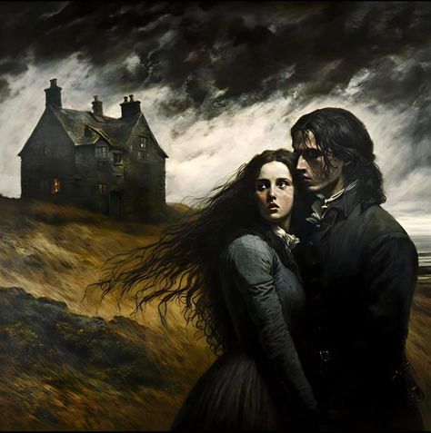 Wuthering Heights Illustration, Wuthering Heights Painting, Study In Drowing Book, Bronte Sisters Aesthetic, Wuthering Heights Fanart, Gothic Literature Aesthetic, Wuthering Heights Aesthetic, Wuthering Heights Art, Heathcliff Wuthering Heights