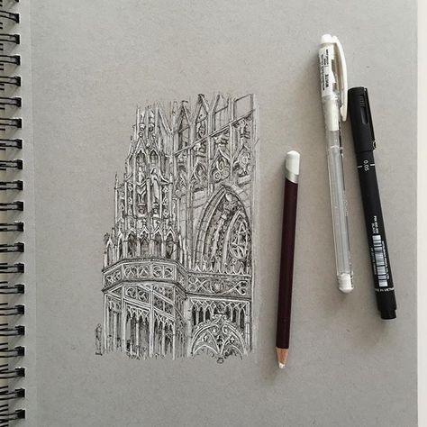 Finished the closeup of Milan Cathedral. I will be starting a 'big' project tomorrow... #art #drawing #pen #sketch #illustration #milan #milancathedral #italy #architecture #gothicarchitecture  #ItalyArchitecture Architecture Antique, Milan Cathedral, Art Alevel, Architecture Sketchbook, Architectural Drawing, Toned Paper, A Level Art, Architecture Illustration, Sketchbook Inspiration