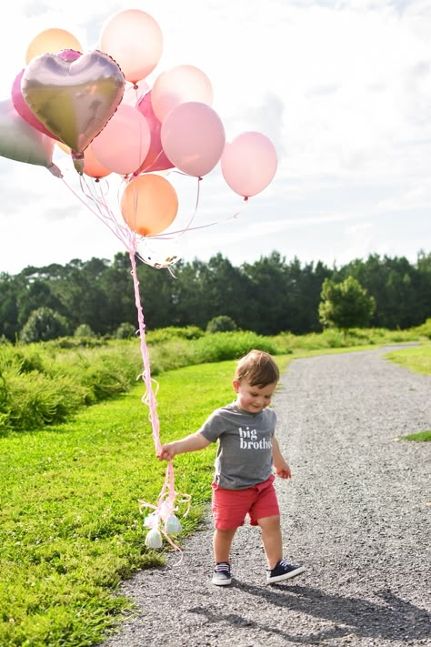 Balloon Gender Reveal Pictures, Picture Gender Reveal Ideas, Big Sibling Gender Reveal Ideas, Gender Announcement Pictures With Siblings, Sibling Gender Announcement, Gender Announcement With Sibling, Gender Reveal Photos With Sibling, Gender Reveal Announcement Sibling, Sibling Gender Reveal Pictures