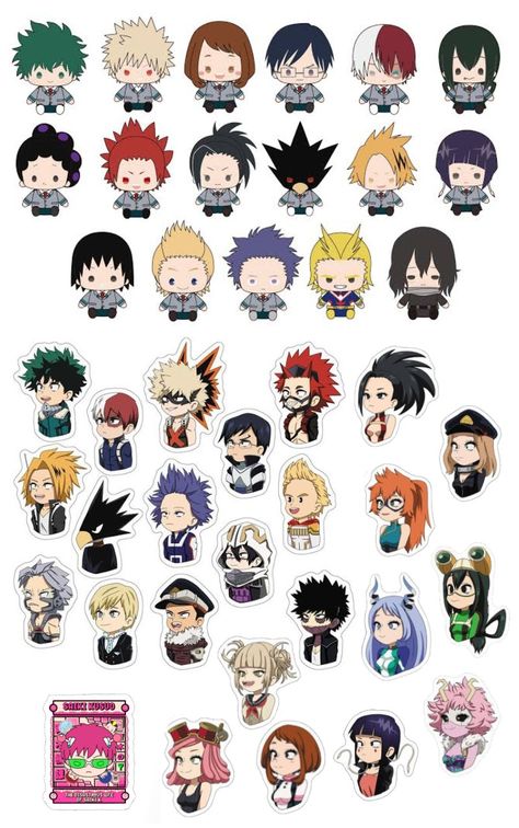 Cute Mha Stickers, Anime Character Names, Printable Sticker Sheets, Anime Printables, Academia Wallpaper, Photo Stickers, Sticker Template, Pixel Art Pattern, Anime Stickers