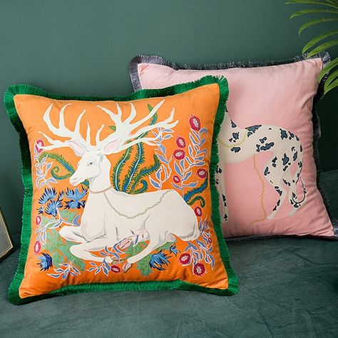 Animal Throw Pillows, Mystical Animals, Living Place, Animals Print, Luxury Pillows, Printed Cushion Covers, Printed Cushions, Eco Friendly Fabric, Velvet Cushions