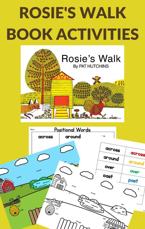 Grab these free printable activities to go with the book, Rosie's Walk. All the Rosie's Walk activities work on positional words. #bookactivities #GrowingBookbyBook #positionalwords #teaching Rosie's Glasses Activity, Rosies Walk Eyfs Activities, Rosie’s Walk Craft, Rosie’s Walk Activities, Nature Walk Worksheet, Rosie’s Walk, Lifecycle Of A Chicken, Positional Words Kindergarten, Rosies Walk