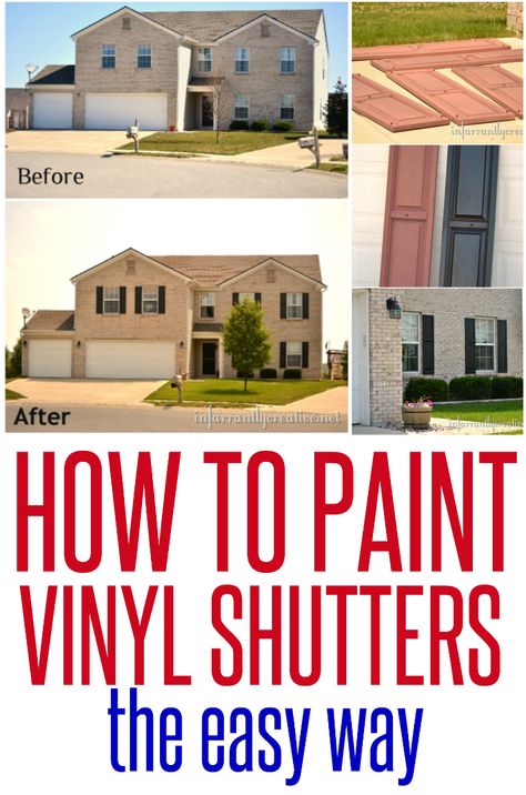 Shutters on windows are kind of like mascara on your eyelashes – it just looks better! I took my vinyl shutters down last June when we put on a new roof.  And sadly they have been sitting in my garage since then.  Yikes! So my naked house was begging for her shutters back.  After talking … Shutter Painting Ideas, Painting Vinyl Shutters, Paint Vinyl, Painting Shutters, Vinyl Shutters, House Shutters, Diy Shutters, Painted Vinyl, Finger Nails