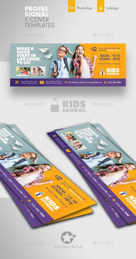 Kids School Cover Templates #School, #Kids, #Templates, #Cover School Banner Design Ideas, School Facebook Cover, Templates Facebook, School Advertising, Fb Banner, Education Banner, Youtube Banner Design, Banner Design Inspiration, Facebook Cover Design