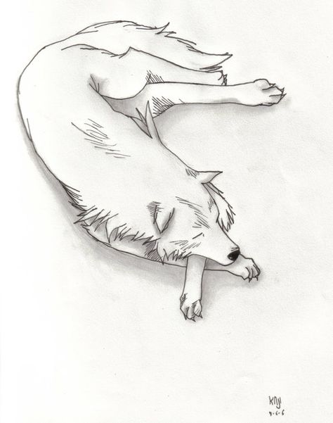 Wolf Sleeping by Soumarukaji on DeviantArt Sleeping Wolf Tattoo, Wolf Sleeping Drawing, Wolf Sleeping, Bakugou And Kirishima, Wolf Lineart, Sleeping Wolf, Wolf's Rain, Wolf’s Rain, Wolf Sketch