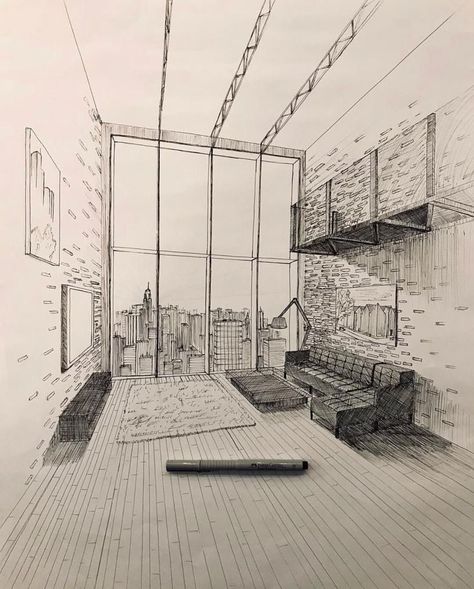 Nyc Loft, Drawing Architecture, Perspective Drawing Architecture, Perspective Drawing, Architecture Sketch, To Draw, Loft, Sketch, Architecture