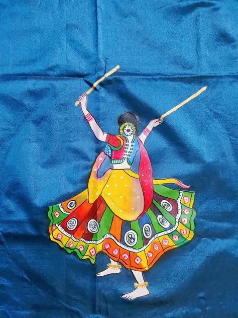 Navratri Painting Ideas On Fabric, Painted Chaniya Choli, Hand Paint Kurti Design, Hand Painted Navratri Chaniya Choli, Fabric Painting On Chaniya Choli, Fabric Painting Chaniya Choli, Hand Painted Navratri Lehenga, Hand Painted Chaniya Choli, Navratri Fabric Painting