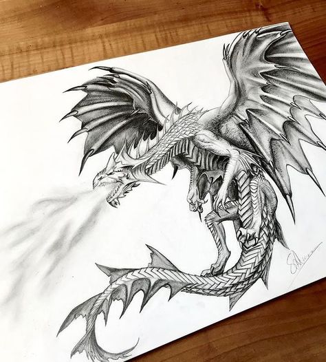 Dragon Fantasy Realistic, Dragon Sketch Tattoo, Realistic Dragon Tattoo, Japan Dragon Tattoo, Fantasy Dragon Tattoo, Realistic Dragon Drawing, Cool Dragon Drawings, Dragon Back Tattoo, Japan Dragon