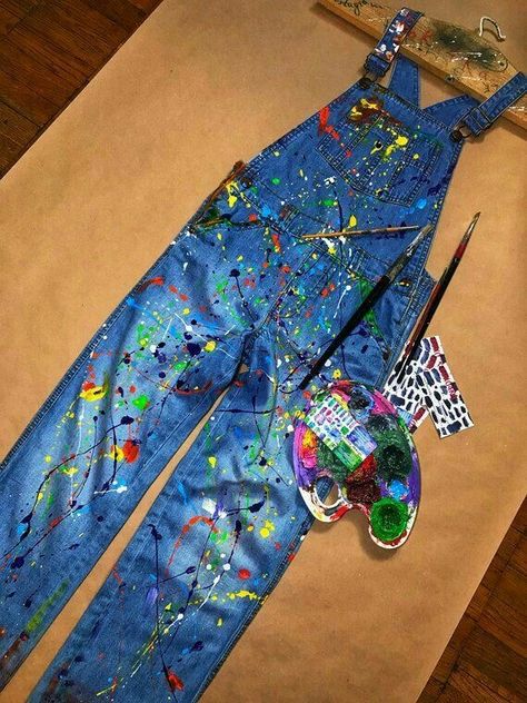 Paint Splatter Overalls, Unique Kids Gifts, Diy Overalls, Painted Overalls, Clothing Painting, Vestiti In Jeans, Overalls Jeans, Distressed Overalls, Paint Splatter Jeans