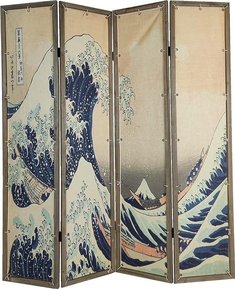 Amazon.com - HOZUSO Room Divider 4 - Panel Folding Room Divider Single Side Japanese Ukiyoe Painting Wood Privacy Screens Foldable Portable Room Separating Room Partitions Freestanding Home Decor 71'' High Folding Room Divider, Separating Rooms, Folding Room Dividers, Painting Wood, Privacy Screens, Great Wave Off Kanagawa, Wave Painting, Folding Screen, Room Partition