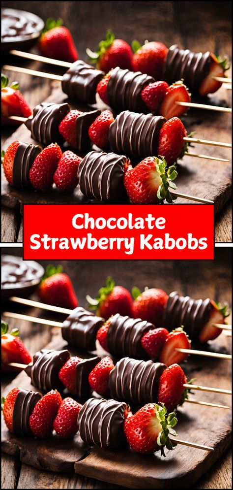 Delight in the sweet and fruity goodness of Chocolate Strawberry Kabobs! 🍓🍫 These fun and easy-to-make treats feature fresh strawberries dipped in rich chocolate and artfully arranged on skewers, making them perfect for parties, picnics, or a delicious dessert at home. Customize your kabobs by adding other fruits or drizzling with white chocolate for an extra touch. Not only are they visually stunning, but they also offer a delightful combination of flavors that will impress family and friends Strawberry Kabobs, Strawberry Recipe, Kabob Recipes, Strawberry Dip, Chocolate Strawberry, Dessert Appetizers, Fresh Strawberries, Chocolate Strawberries, Strawberry Recipes