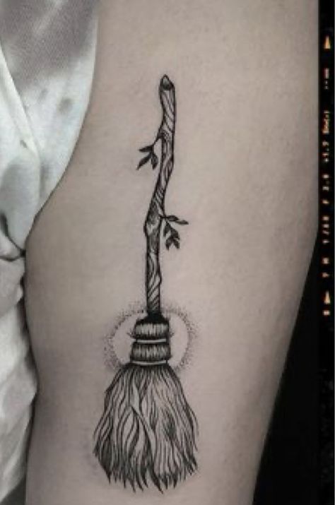 Witches Broom Tattoo, Witch Broom Tattoo, Broom Tattoo, Wicca Tattoo, Gladiolus Tattoo, Be Brave Tattoo, Staircase Designs, Witches Broom, Tato Henna