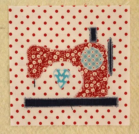 Block 27 -- Sewing Machine, The Splendid Sampler Sewing Machine Quilt Block, Sewing Machine Quilting, Handi Quilter, Sewing Machine Cover, Sampler Quilt, Quilting Tips, Mini Quilts, Applique Patterns, Quilt Block Patterns