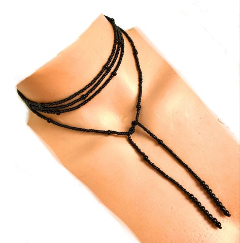 Necklace Tie, Cute Anklets, Wrap Necklace, Wrapped Necklace, Wrap Necklaces, Black Wrap, Black Seed, Beaded Choker Necklace, Long Layers