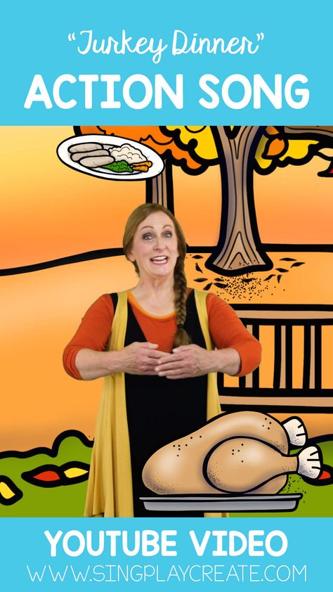 Sing "Turkey Dinner" Preschool Action Song with Ms. Sandra. Fun song for circle time, preschool activities, kindergarten literacy songs and poems. Thanksgiving Preschool Circle Time, Thanksgiving Story For Preschoolers, Food Songs For Toddlers, Turkey Songs For Preschoolers, Turkey Songs Preschool, Thanksgiving Circle Time Activities, Thankful Songs, Preschool Action Songs, Turkey Songs