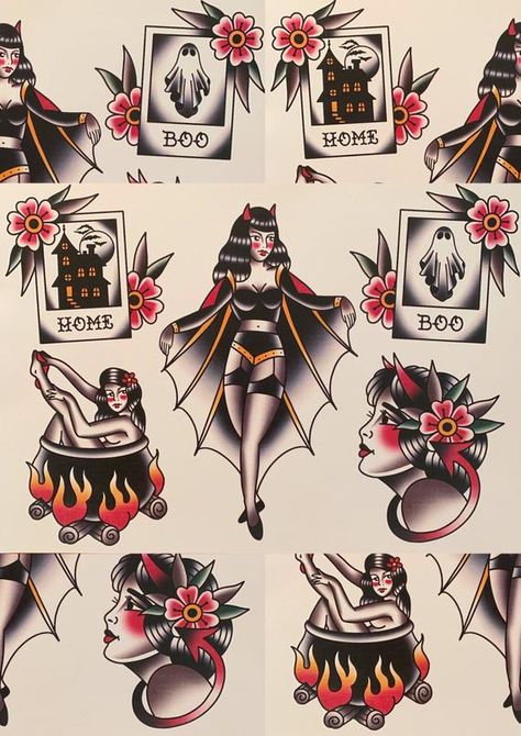 Traditional Halloween Tattoo Flash, Traditional Halloween Tattoo, Halloween Tattoo Flash, Halloween Date, Traditional Halloween, Art Flash, Halloween Tattoo, Special Halloween, Traditional Tattoo Art