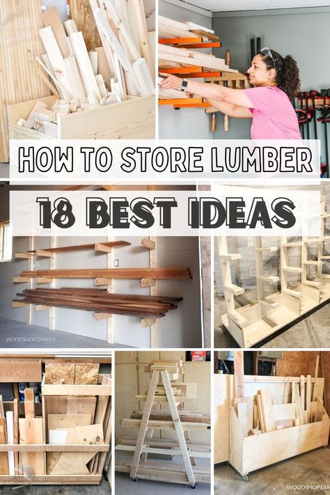 Want to organize your lumber and make sure it stays in great condition? Learn how to store lumber with these great ideas! Diy Lumber Storage, Restauration Hardware, Lumber Storage Rack, Wood Bin, Lumber Rack, Lumber Storage, Woodworking Inspiration, Free Woodworking Plans, Scrap Wood Projects