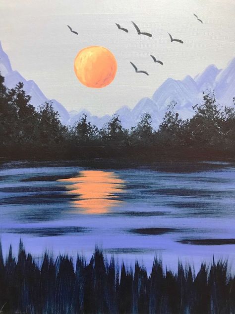 Canvas Art Painting Acrylic, Sky Art Painting, Acrylic Painting Ideas, Simple Canvas Paintings, Easy Canvas Art, Landscape Art Painting, Simple Acrylic Paintings, Arte Inspo, Nature Art Painting