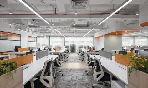 Playstudios Offices - Hanoi | Office Snapshots Linear Workstation Office Workspace, Contemporary Office Desk, Contemporary Reception, Workstations Design, Office Wall Design, High Tech Design, Modular Office, Modern Office Interiors, Office Renovation